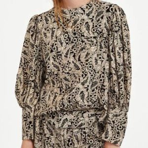 Zara Paisley Puff Sleeve Top - sz M